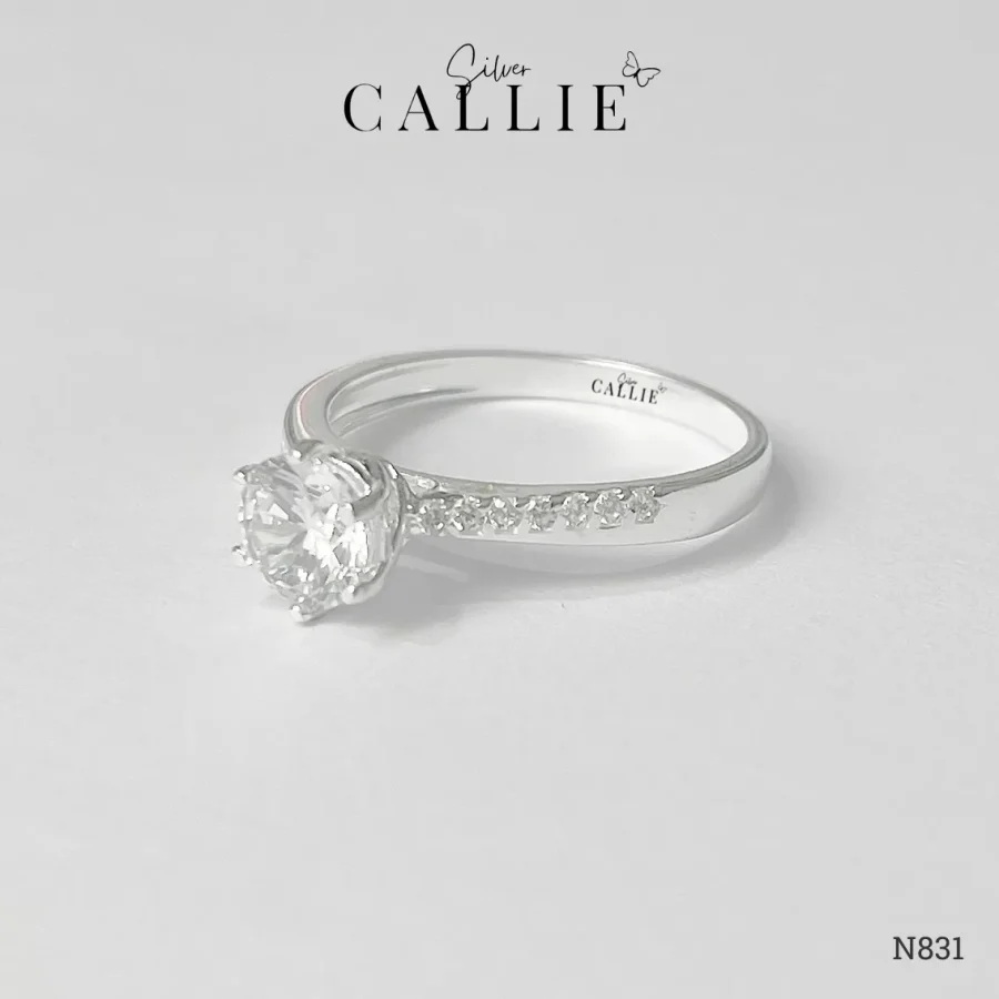 N831 - Nhẫn bạc Callie Silver 1 viên chủ đế xoắn