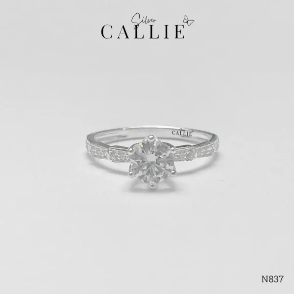 N837 - Nhẫn bạc Callie Silver 1 viên chủ đai đính đá