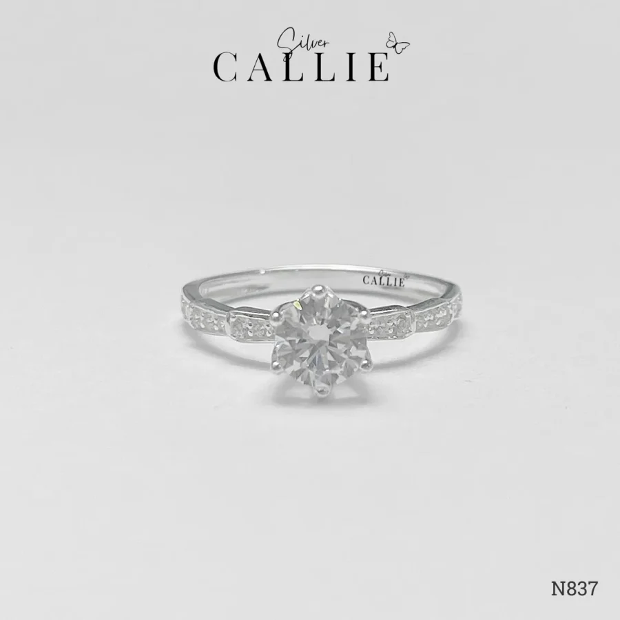 N837 - Nhẫn bạc Callie Silver 1 viên chủ đai đính đá