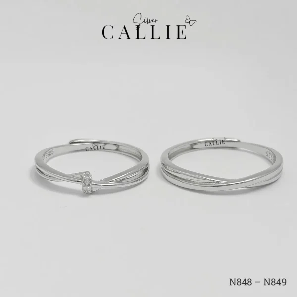 N848 - N849: Nhẫn bạc đôi Callie Silver xoắn 2 đường freesize
