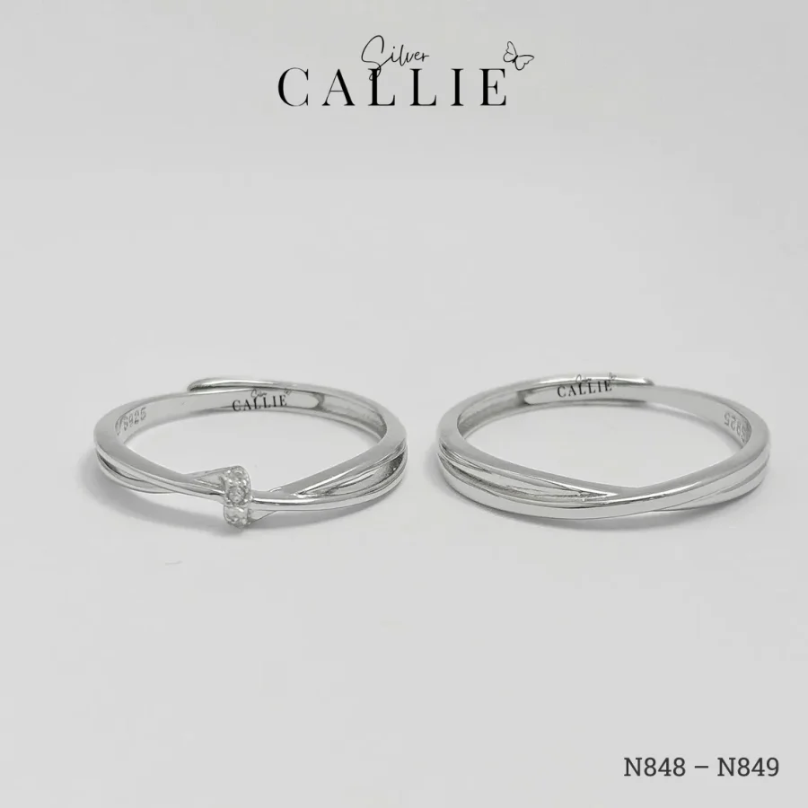 N848 - N849: Nhẫn bạc đôi Callie Silver xoắn 2 đường freesize