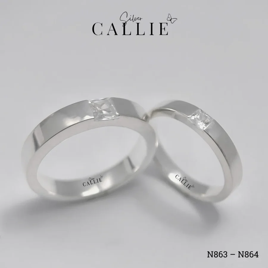 N863 - N864: Nhẫn bạc thiết kế Callie Silver 1 viên chủ vuông