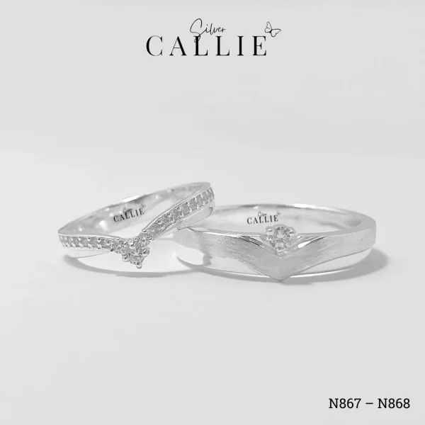 N867 - N868: Nhẫn bạc thiết kế Callie Silver đai chéo đính đá