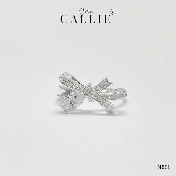 N881 - Nhẫn bạc Callie Silver nơ đính đá giọt nước
