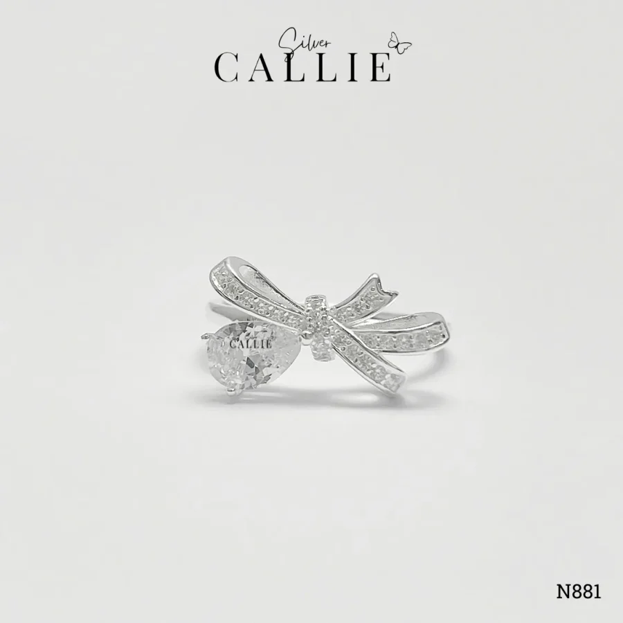 N881 - Nhẫn bạc Callie Silver nơ đính đá giọt nước