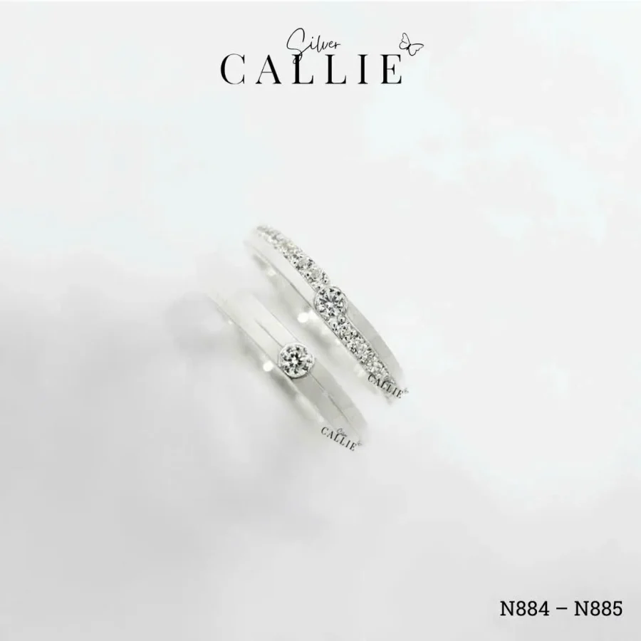 N884 - N885: Nhẫn bạc thiết kế Callie Silver đai chéo đính đá