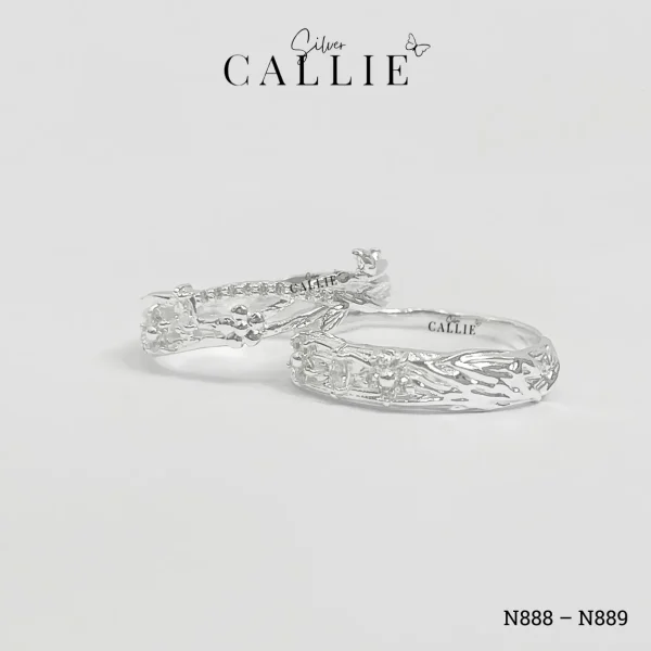N888 - N889: Nhẫn bạc thiết kế Callie Silver hoa và đá hình thoi