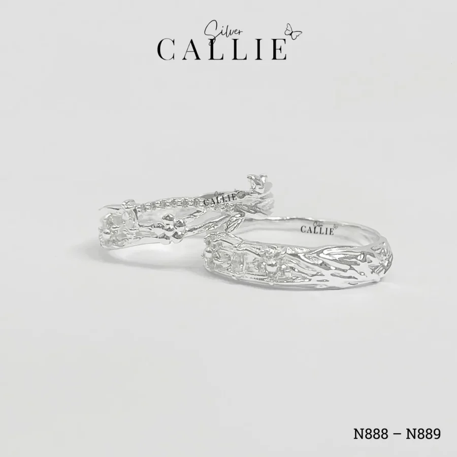 N888 - N889: Nhẫn bạc thiết kế Callie Silver hoa và đá hình thoi