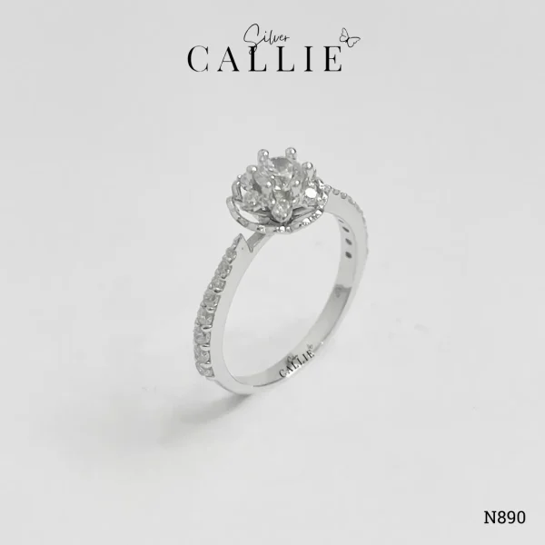 N890 - Nhẫn bạc thiết kế Callie Silver hoa hồng đai đính đá