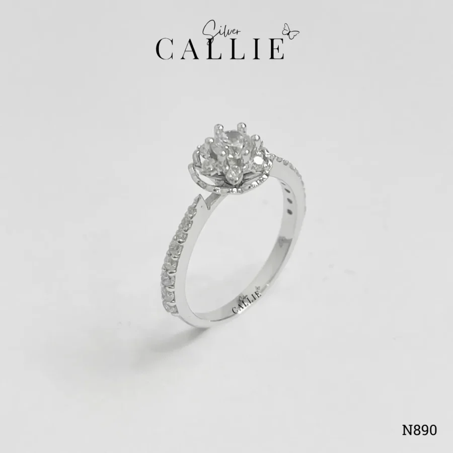N890 - Nhẫn bạc thiết kế Callie Silver hoa hồng đai đính đá