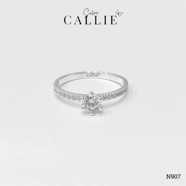 N907 - Nhẫn bạc thiết kế Callie Silver 1 viên chủ đai đá 1li2