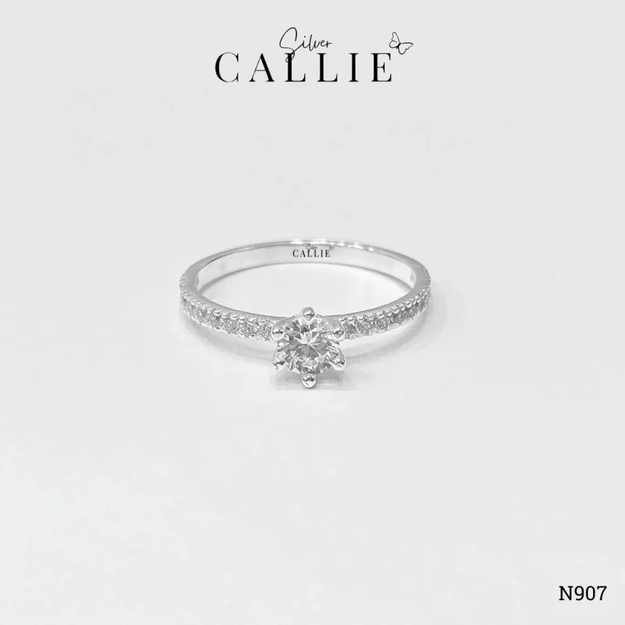 N907 - Nhẫn bạc thiết kế Callie Silver 1 viên chủ đai đá 1li2