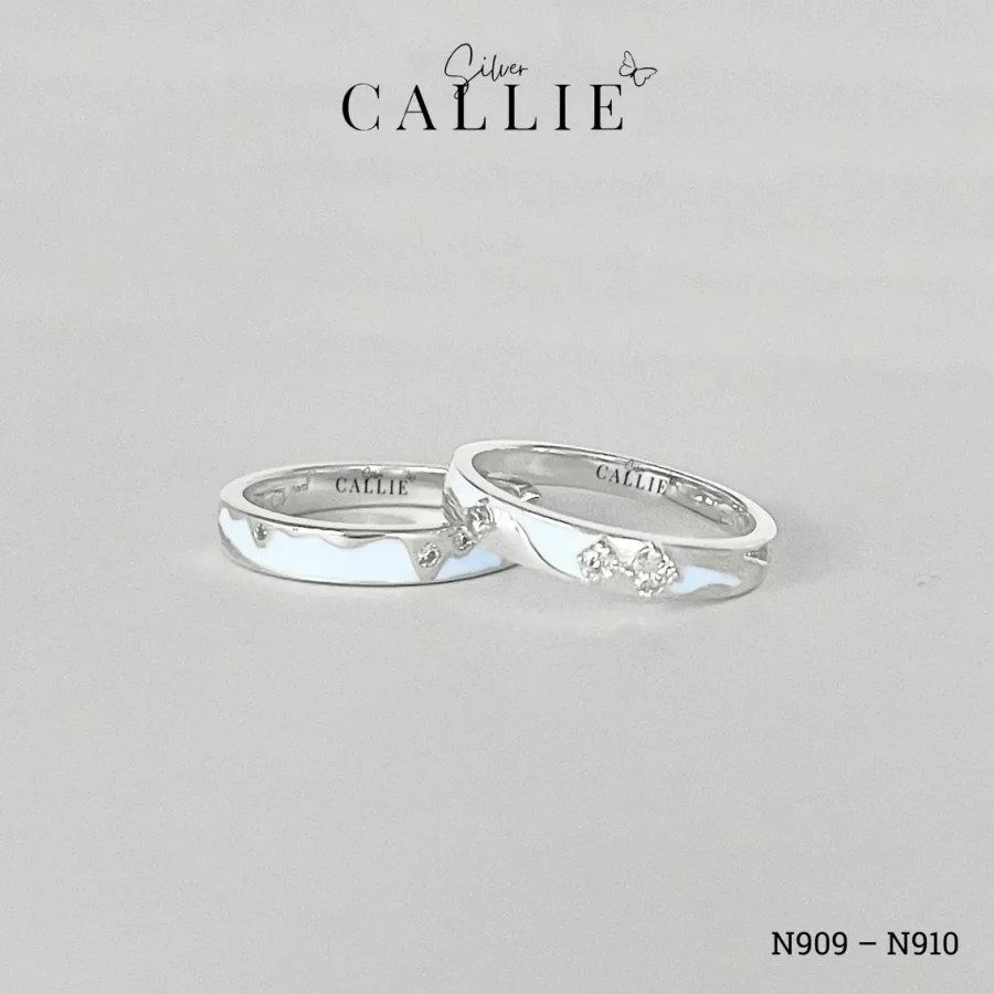 N909 - N910: Nhẫn đôi bạc thiết kế Callie Silver dạ quang