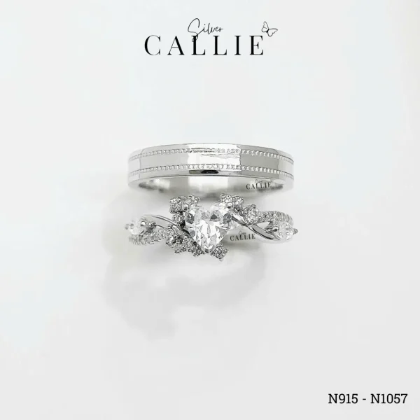 N915 - N1057: Nhẫn Bạc Đôi Thiết Kế Callie Silver 1 Viên Chủ
