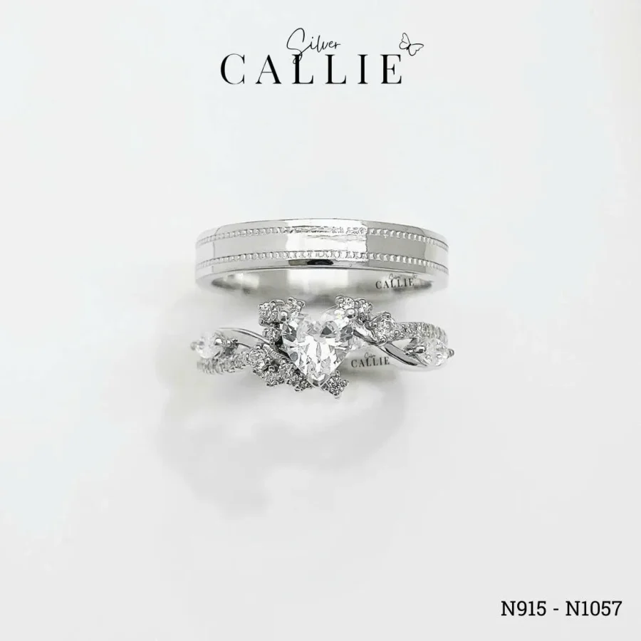 N915 - N1057: Nhẫn Bạc Đôi Thiết Kế Callie Silver 1 Viên Chủ