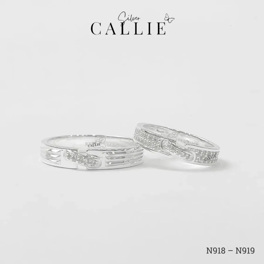 N918 - N919: Nhẫn Đôi Bạc Thiết Kế Callie Silver Liên Kết