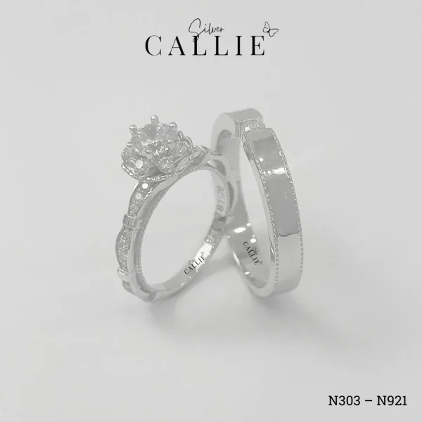 N921 - N303: Nhẫn Đôi Bạc Thiết Kế Callie Silver 1 Viên Chủ