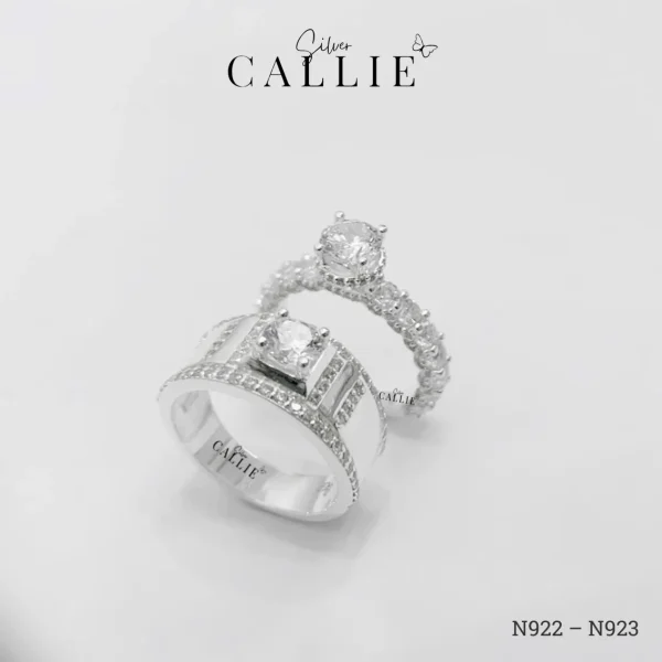 N922 - N923: Nhẫn Đôi Bạc Thiết Kế Callie Silver 1 Viên Chủ