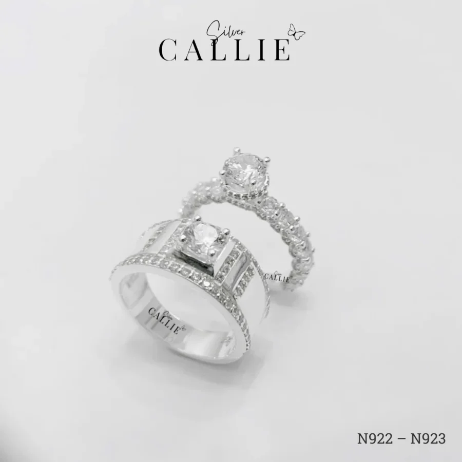 N922 - N923: Nhẫn Đôi Bạc Thiết Kế Callie Silver 1 Viên Chủ