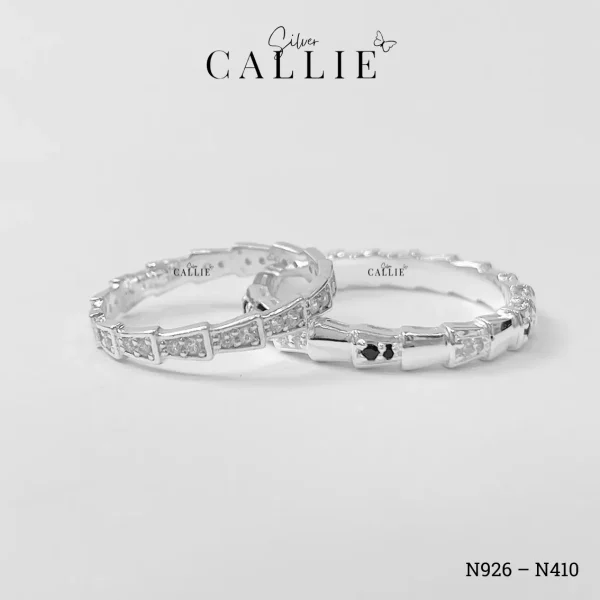 N926 - N410: Nhẫn Đôi Bạc Thiết Kế Callie Silver Đính Đá