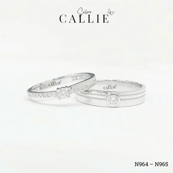 N964 - N965: Nhẫn Bạc Thiết Kế Callie Silver 1 Viên Chủ Đai Chéo Và Đai Viền
