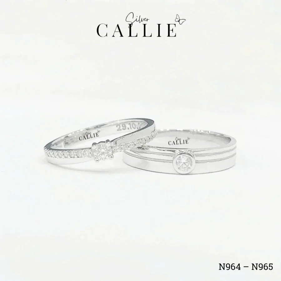 N964 - N965: Nhẫn Bạc Thiết Kế Callie Silver 1 Viên Chủ Đai Chéo Và Đai Viền