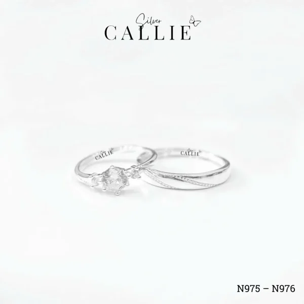 N975 - N976: Nhẫn đôi Callie Silver 2 hàng bi nghiêng freesize