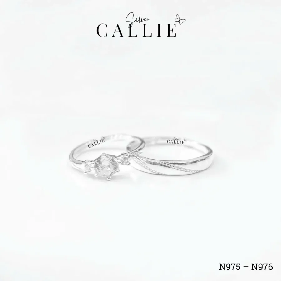 N975 - N976: Nhẫn đôi Callie Silver 2 hàng bi nghiêng freesize