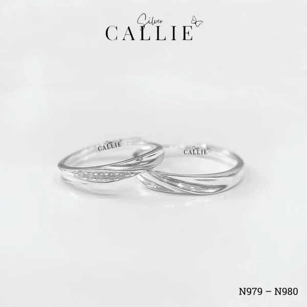 N979 - N980: Nhẫn đôi bạc Callie Silver mặt xoắn freesize