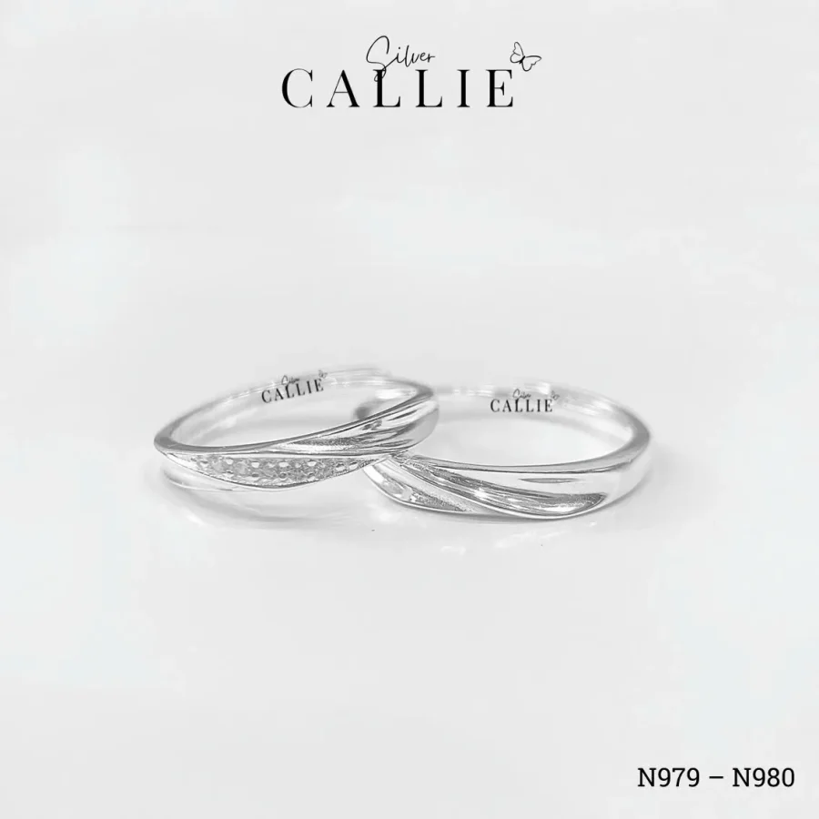 N979 - N980: Nhẫn đôi bạc Callie Silver mặt xoắn freesize