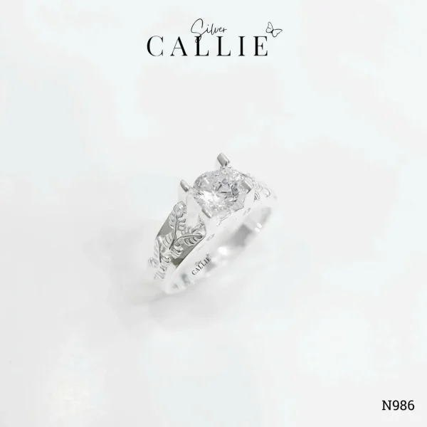 N986 - Nhẫn Bạc Thiết Kế Callie Silver 1 Viên Chủ Đai Lá