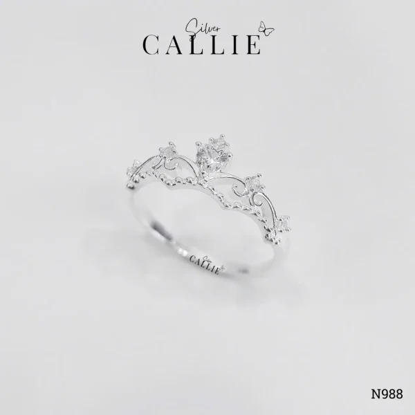 N988 - Nhẫn bạc Callie Silver vương miện công chúa đính đá