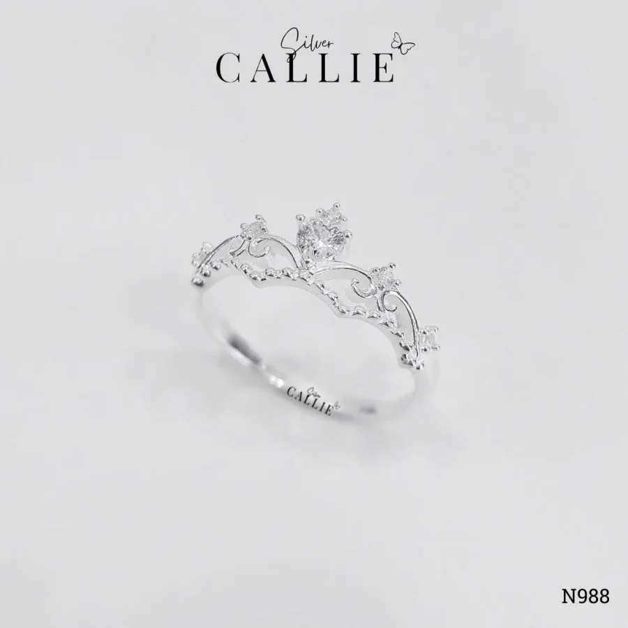N988 - Nhẫn bạc Callie Silver vương miện công chúa đính đá