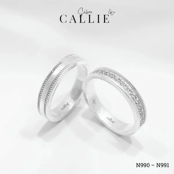 N990 - N991: Nhẫn Bạc Thiết Kế Callie Silver Đính Đá Viền Bi