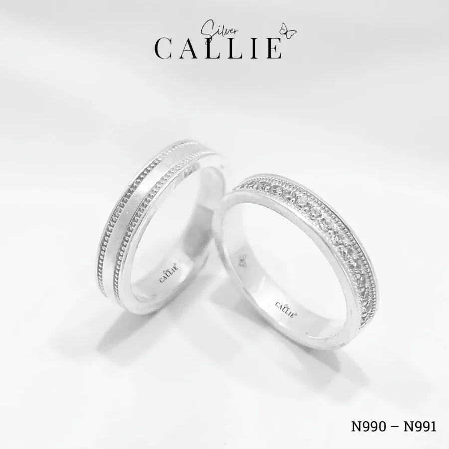 N990 - N991: Nhẫn Bạc Thiết Kế Callie Silver Đính Đá Viền Bi