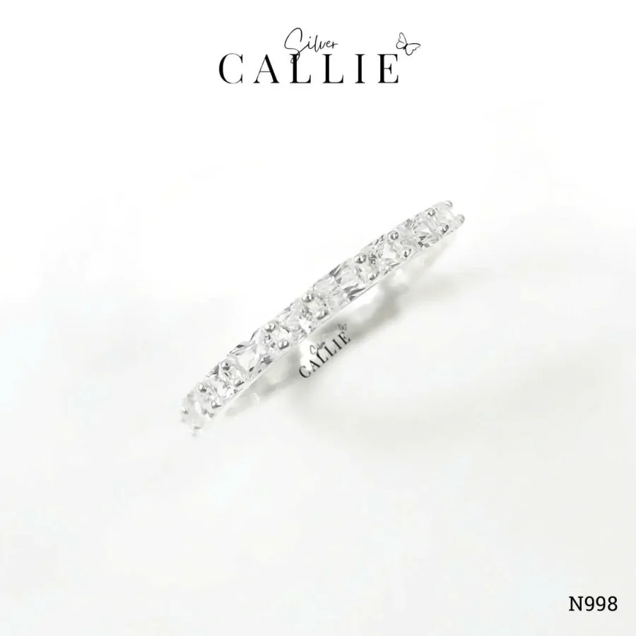 N998 - Nhẫn bạc Callie Silver đá baguette và vuông xen kẽ nửa vòng