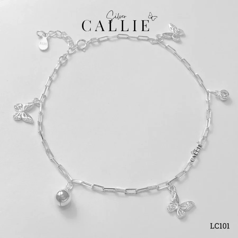 LC101 - Lắc Chân Bạc Callie Silver Bướm Đá Kèm Chuông