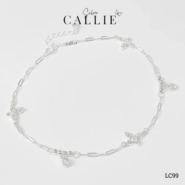 LC99 - Lắc Chân Bạc Callie Silver Bướm Kèm Đá Treo