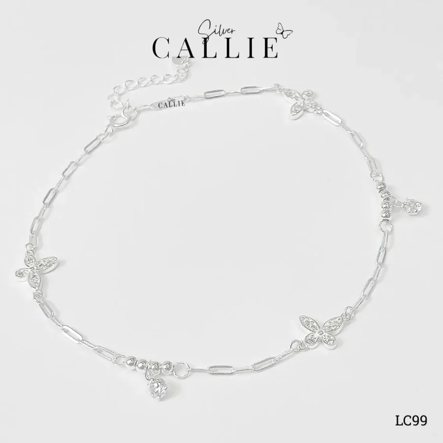 LC99 - Lắc Chân Bạc Callie Silver Bướm Kèm Đá Treo