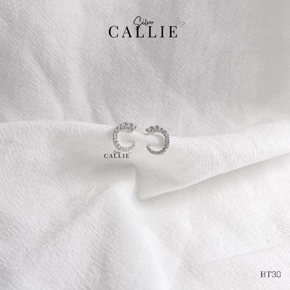 BT30 - Bông tai bạc Callie Silver chữ C đính đá