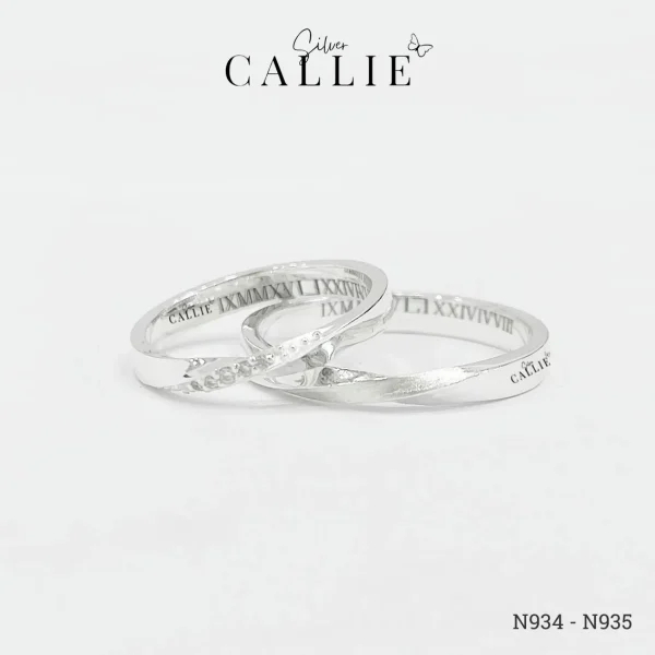 N934 - N935: Nhẫn Bạc Đôi Thiết Kế Callie Silver Đai Xoắn
