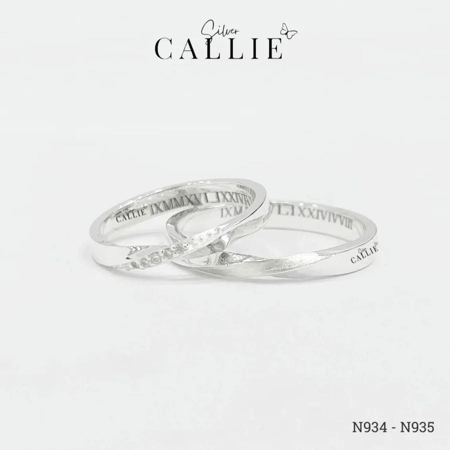 N934 - N935: Nhẫn Bạc Đôi Thiết Kế Callie Silver Đai Xoắn