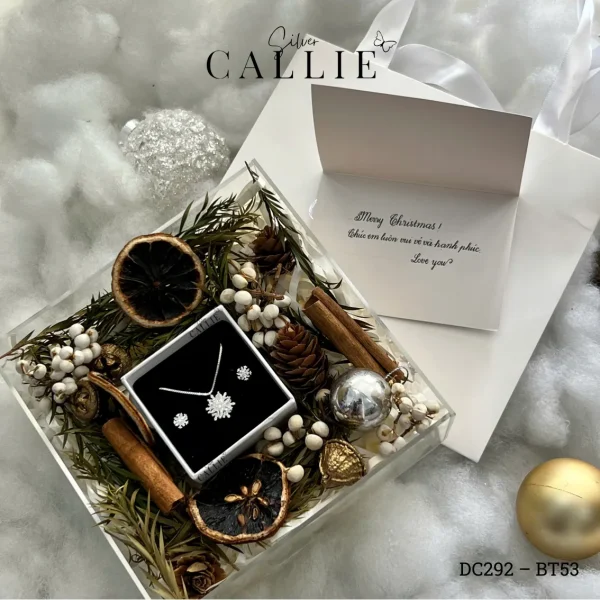 Bộ Quà Tặng Noel Trang Sức Bạc Callie Silver Hộp Mica Nâu