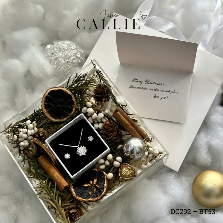 Bộ Quà Tặng Noel Trang Sức Bạc Callie Silver Hộp Mica Nâu