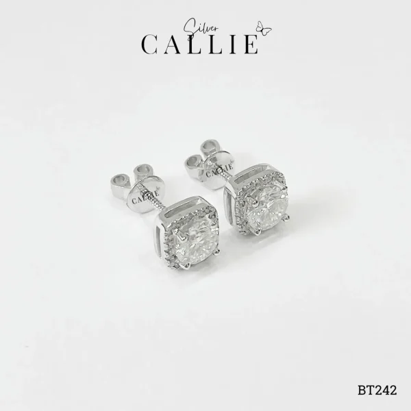 BT242 - Bông Tai Bạc Thiết Kế Callie Silver Vuông 1 Viên Chủ