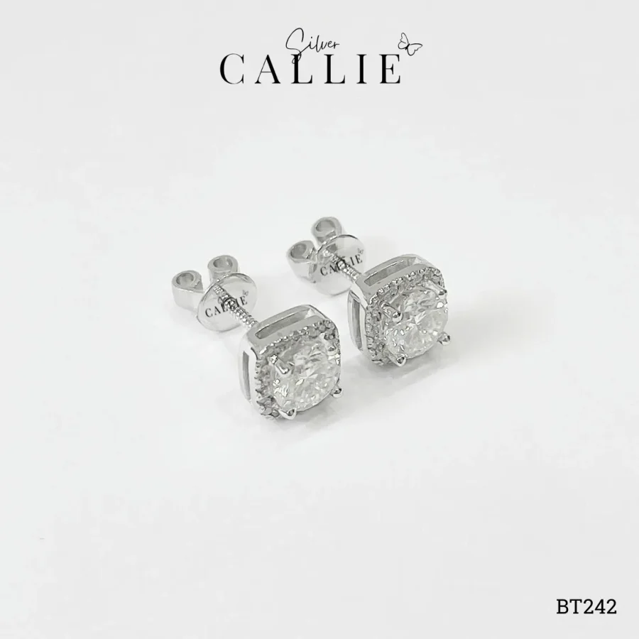 BT242 - Bông Tai Bạc Thiết Kế Callie Silver Vuông 1 Viên Chủ