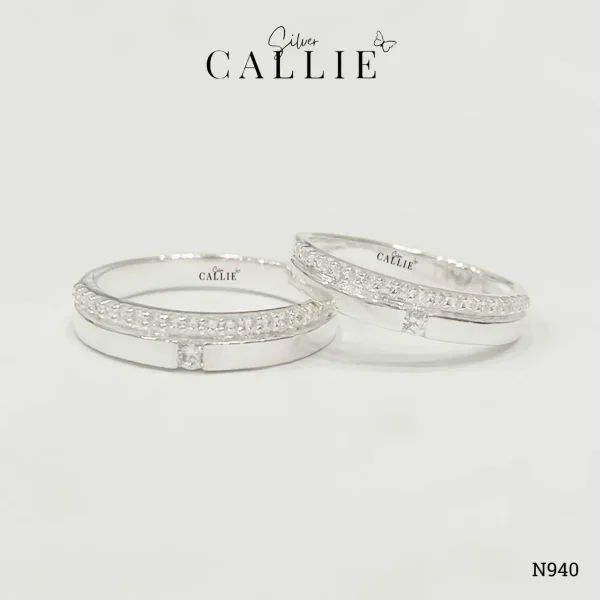 N940 - Nhẫn Bạc Đôi Callie Silver 1 Viên Chủ Kèm Hàng Đá