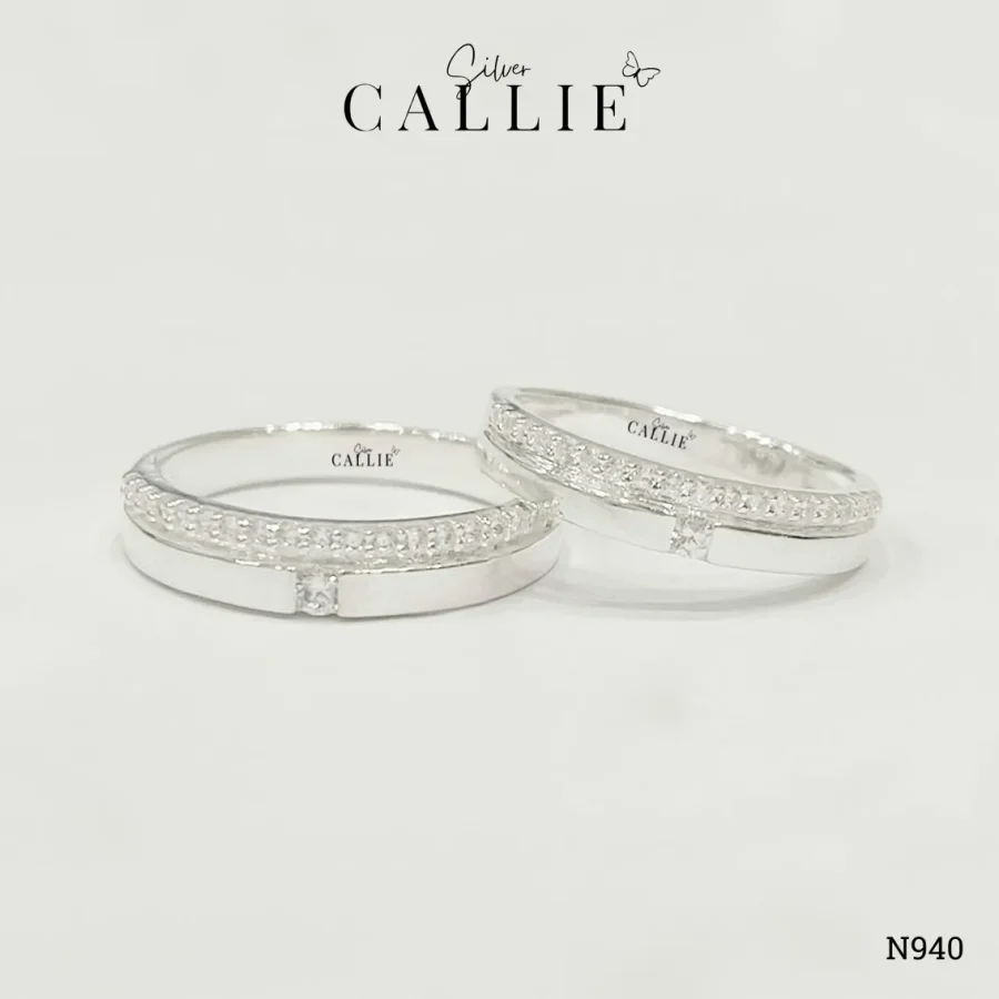 N940 - Nhẫn Bạc Đôi Callie Silver 1 Viên Chủ Kèm Hàng Đá