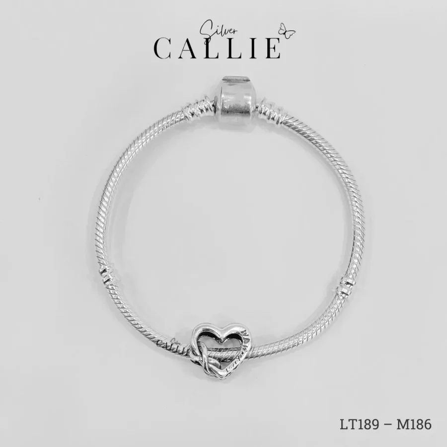 Lắc Tay Bạc Callie Silver Dây Trơn Khóa Trụ Kèm Charm Cổ Tích