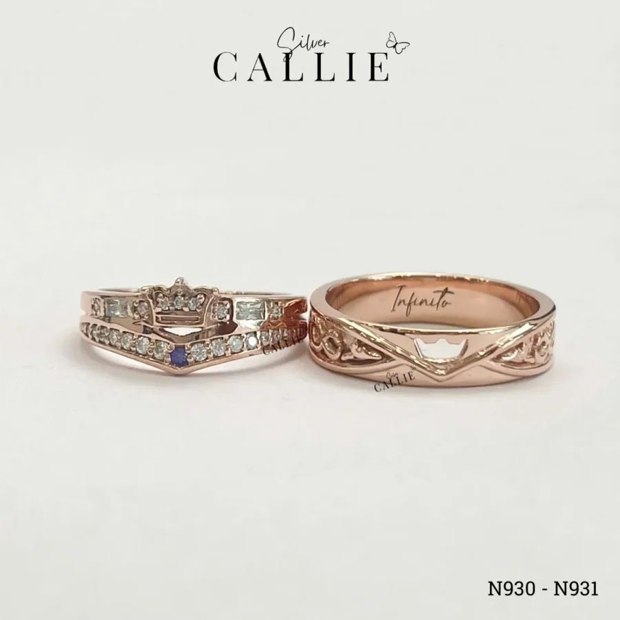 N930 - N931: Nhẫn Bạc Đôi Thiết Kế Callie Silver King And Queen